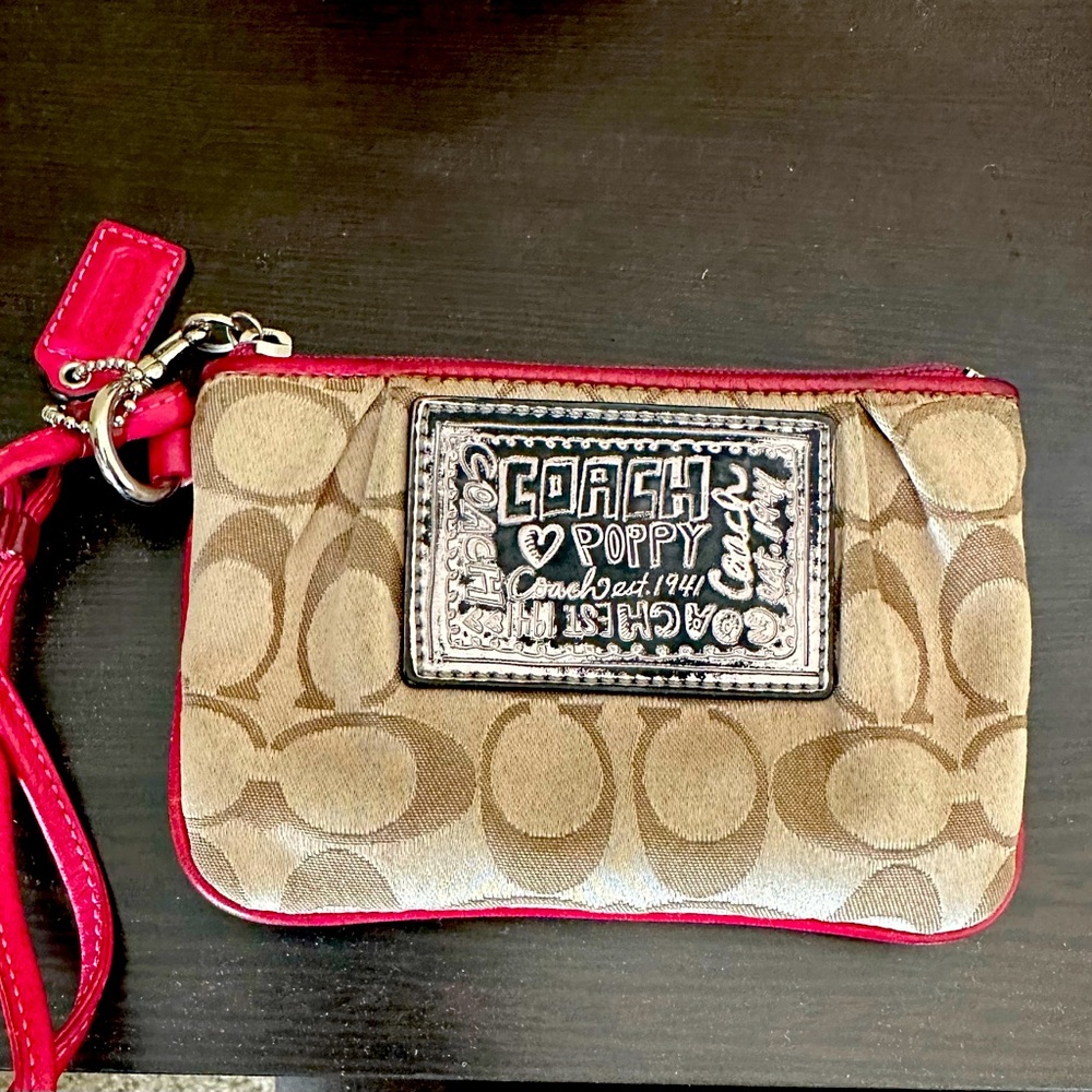 Hot pink and brown beige coach wallet